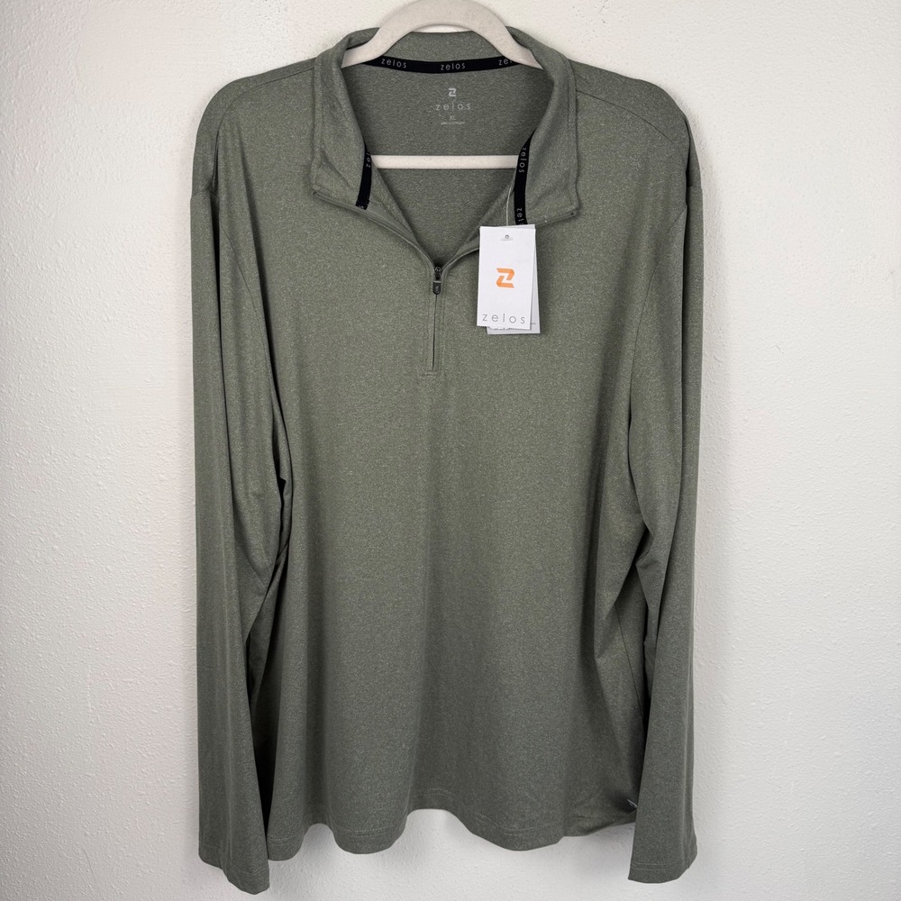 Zelos Mens XL 1/4 Zip Pullover Heather Olive Green Performance Long Sleeve New